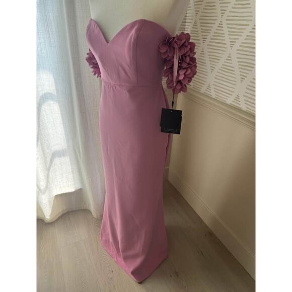 Mac Duggal Women’s Size 8 Medium Rose Crepe 3D Flower Off-The-Shoulder Gown NWT - Picture 4 of 10